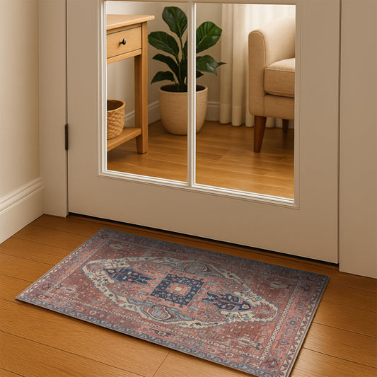 GIONARA Brick Color Boho Oushak Rug 2x3 - Vintage Turkish Small Area Rugs for Kitchen Floor, Non-Slip Washable Rugs for Entryway, Entrance, Bathroom, Bedroom, Under Table, Living Room, Indoor