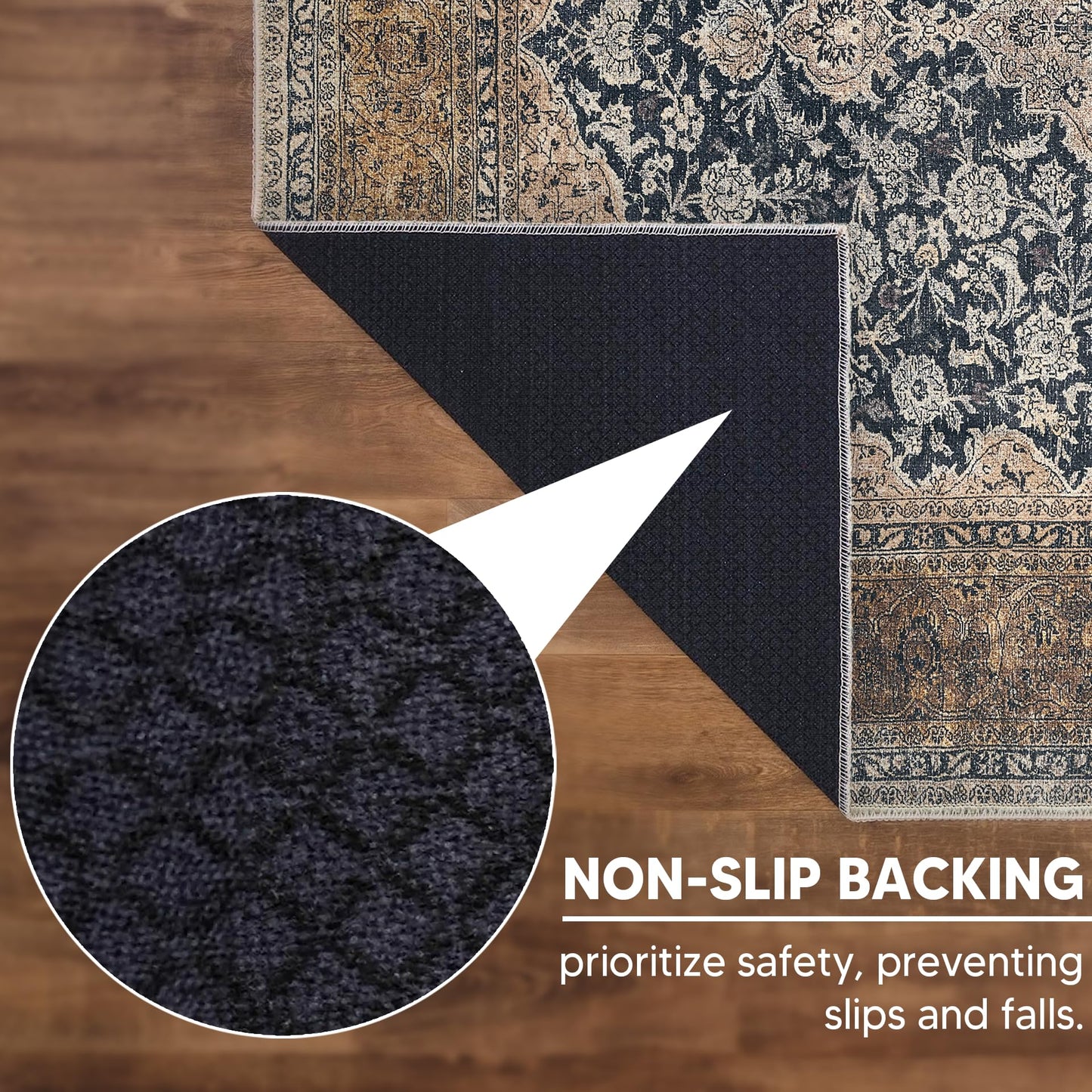 Keen Home Design 5x7 Rug - Machine Washable Area Rug with Non-Slip Backing, Ideal for Living Room, Dining Room, Bedroom - Vintage, Easy Clean, Durable, Low Pile Rug - (5' x 7')