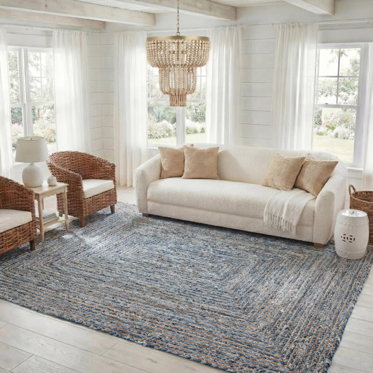 SAFAVIEH Area Rug 6x9 - Cape Cod Collection - Blue & Natural Brown, Handmade Jute & Cotton, Woven Braided Design (CAP202M)