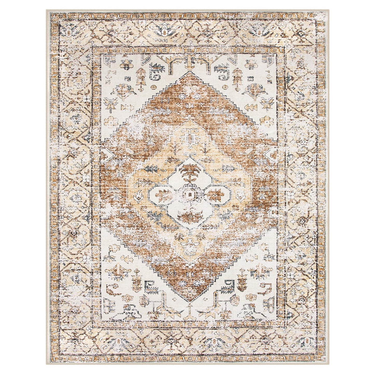 Lahome Washable Living Room Area Rugs 8x10 - Boho Ultra-Thin Non-Slip Bedroom Rug 8x10 Under Bed, Farmhouse Neutral Print Floor Carpet for Dining Room Office Adelyn (Taupe,8'x10')