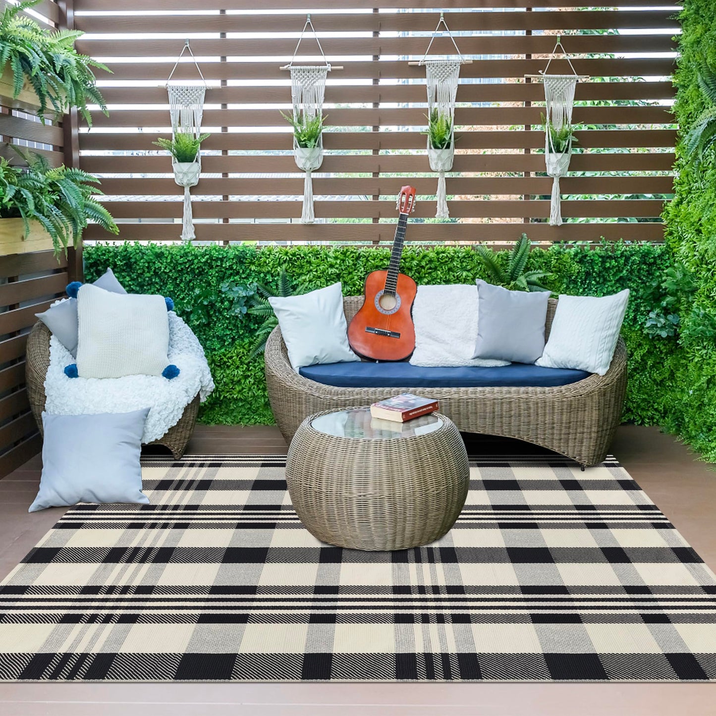 Aoczes Buffalo Plaid Outdoor Rug 4x6 Cotton Woven Rug Black and Off White Checkered Rug Front Porch Decor Washable Indoor Outdoor Area Rug for Living Room Bedroom Dining Room Patio Farmhouse Carpet