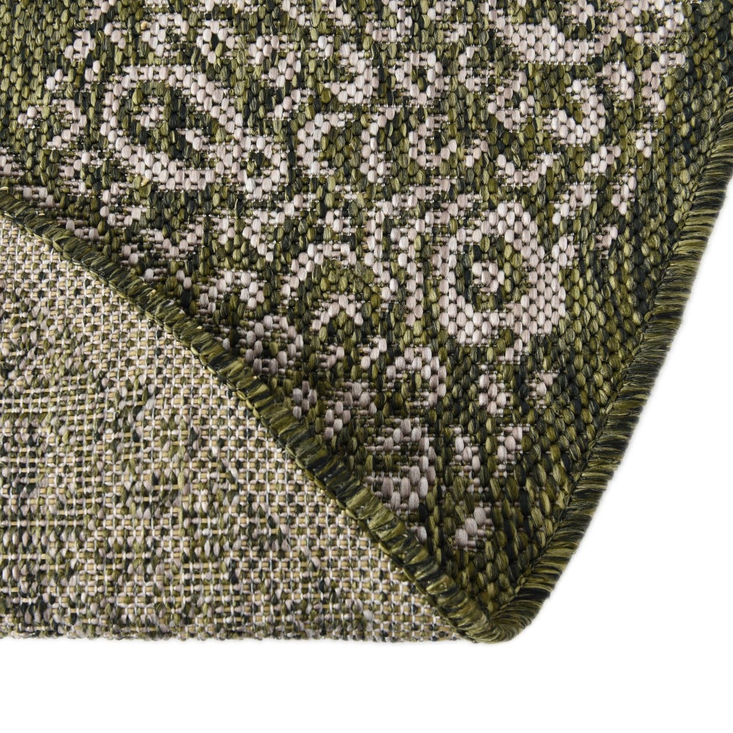 Unique Loom Outdoor Border Collection Area Rug - Floral Border (3' 3" x 5' 3" Oval, Green/ Ivory)