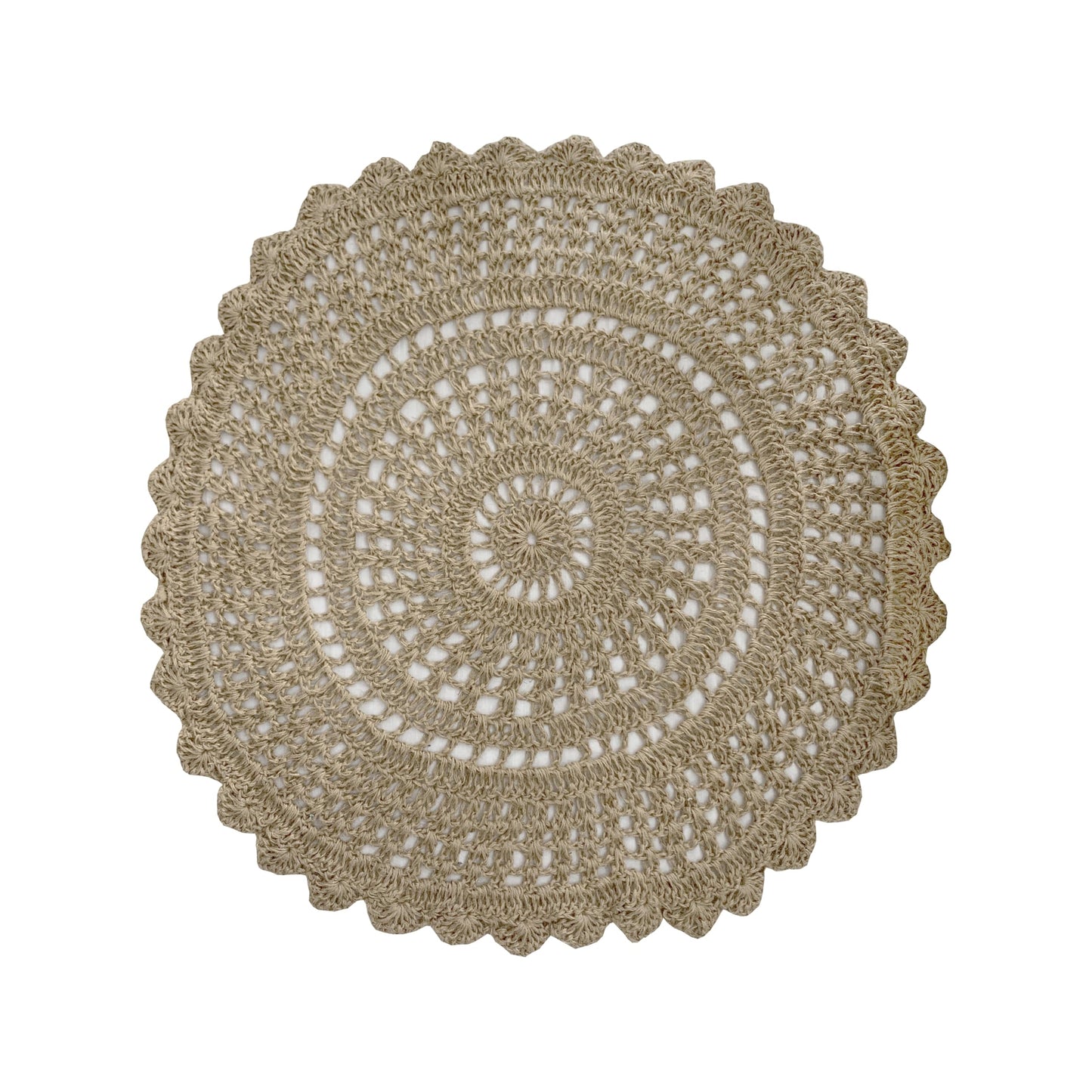 Jute Hand Crochet Rug, Natural - 3 Feet Round, Non Slip Decorative Small Area Rugs for Bedroom, Kitchen, Living Room, Nursery | Farmhouse Accent Scalloped Rustic Door Mat for Patio Décor