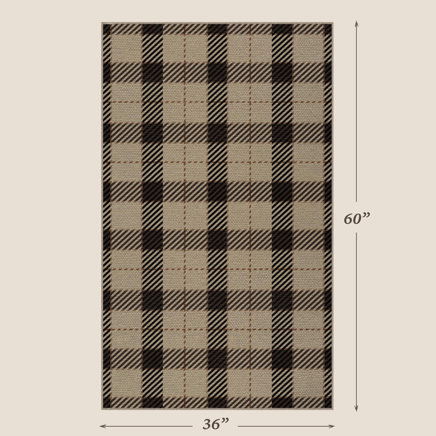 JTJ Outdoor Rug 3x5 for Front Porch, Washable Easy Jute Indoor Outdoor Rug, Non Slip Entryway Area Rug for Patio, Kitchen, Balcony, Farmhouse Black & Tan Plaid Rug