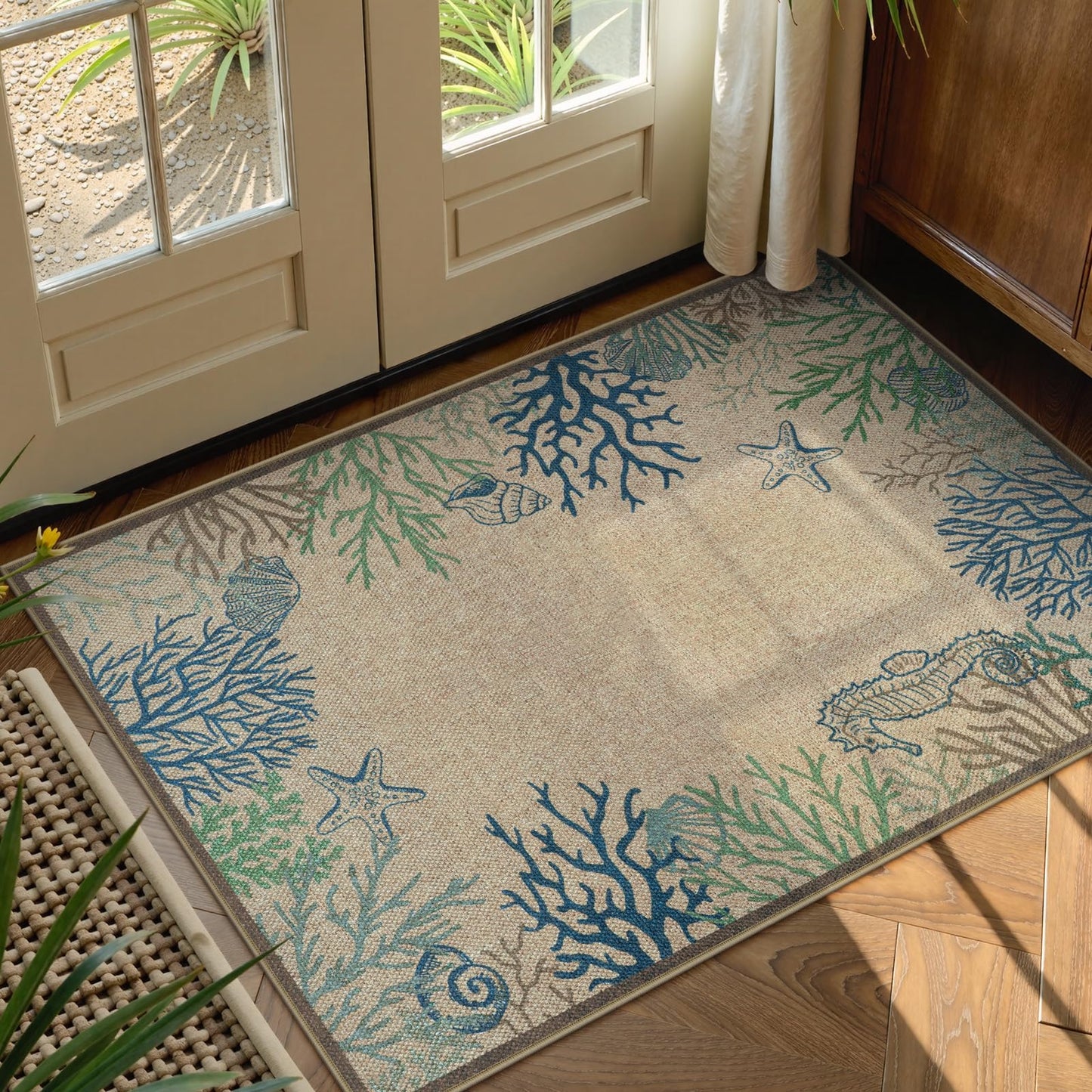 LIVEBOX Easy Jute 28''x43'' Front Porch Rug, Outdoor Non Slip Washable Kitchen Rug Modern Coastal Animal Area Rugs Floor Hello Welcome Door Mat Carpet for Entryway Porch Doorway(Blue 28''x43'')