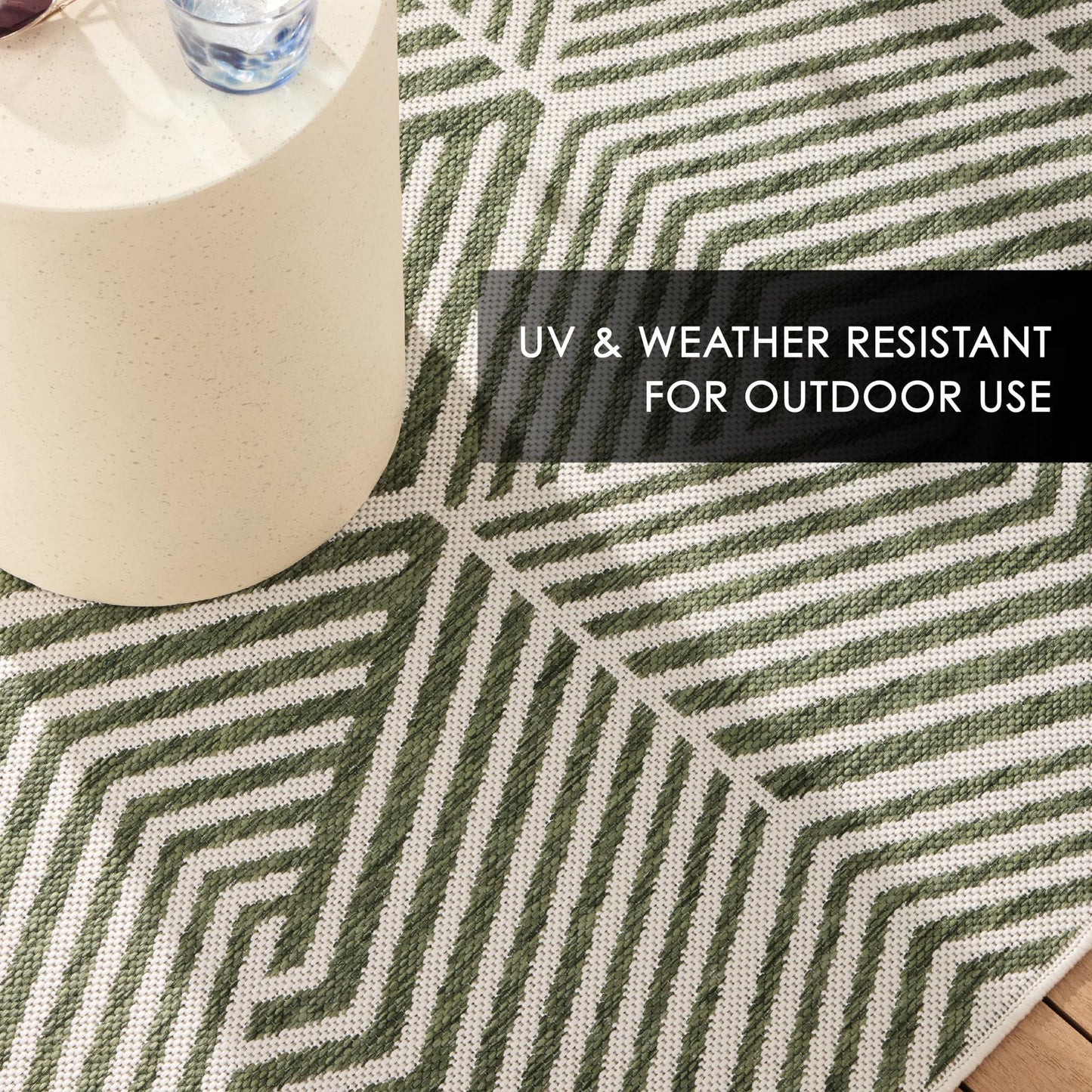 Nicole Miller New York Patio Country Ombre Geo Indoor Outdoor Area Rug, UV Fade Resistant, Low Pile, Green/Cream, 3'11"x5'2"