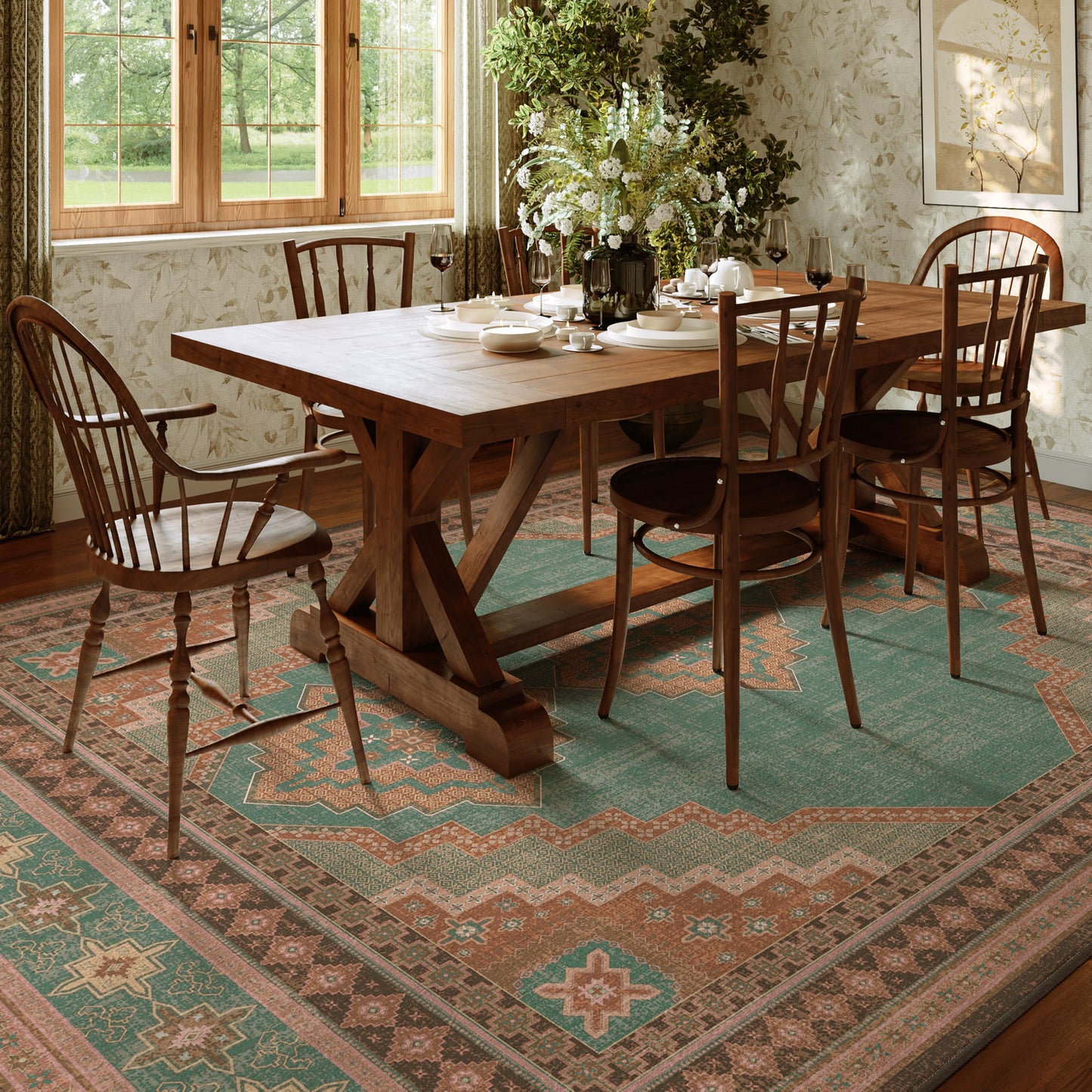 Clemile Vintage Area Rug 6x9 - Washable Ultra-Thin Area Rug Vintage Non-Slip Carpets - Soft & Stain Resistant Rug for Home Bedroom Dining Room Home Office Indoor Light Brown Tan