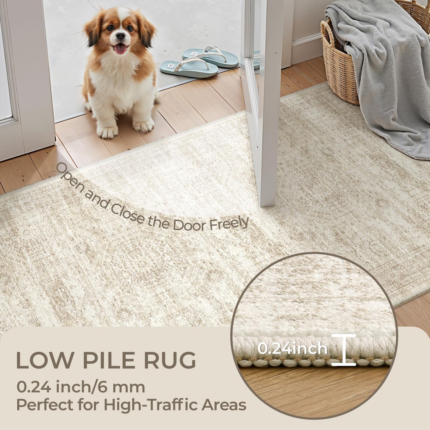 Restydon 4x12 Runner Rug for Hallway, Low-Pile Wide Runner for Entryway, Long Washable Non-Slip Kitchen Rug, Soft Modern Home Decor Mat for Living, Laundry Room(4'x12', Beige/Ivory)