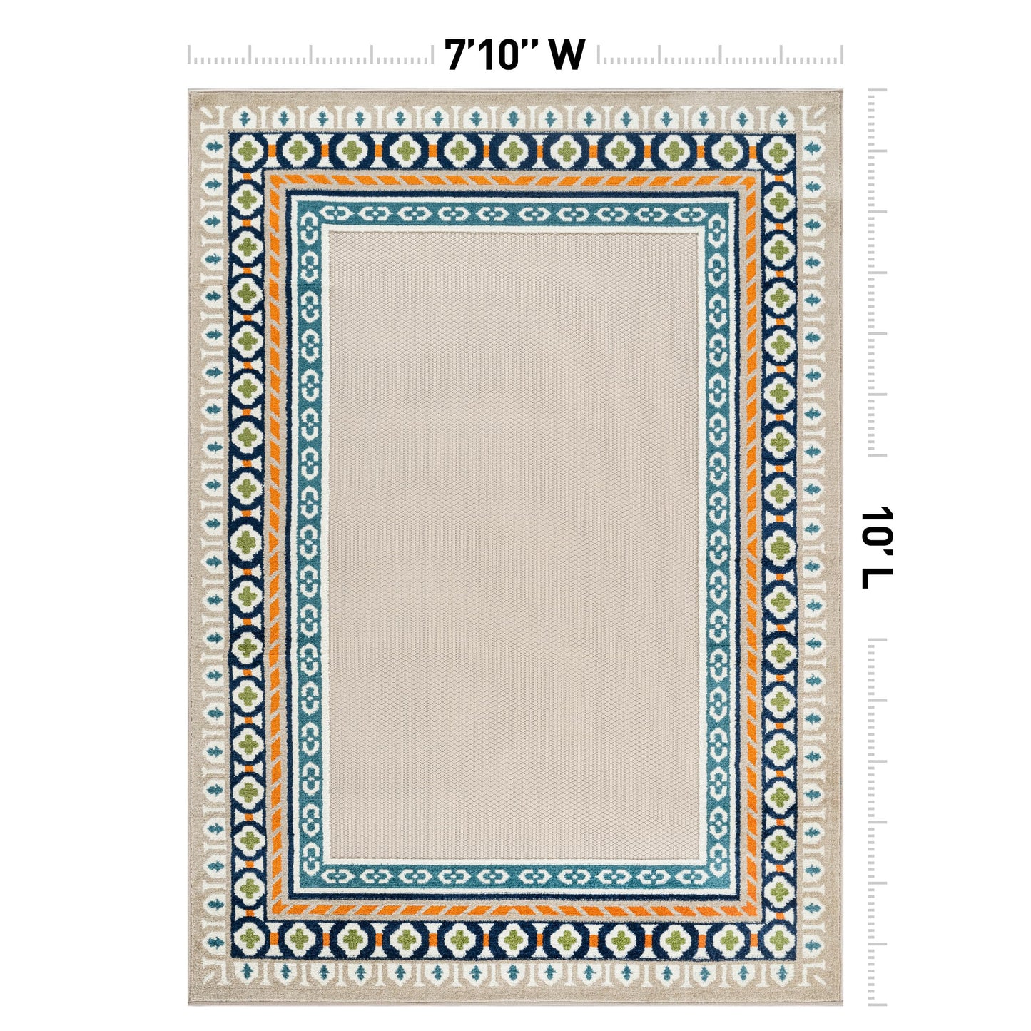 Rugshop Indoor/Outdoor High-Low Textured Area Rug, Coastal Border, Easy-Clean Patio Rug for Porch Deck Balcony 7' 10" x 10' Multi