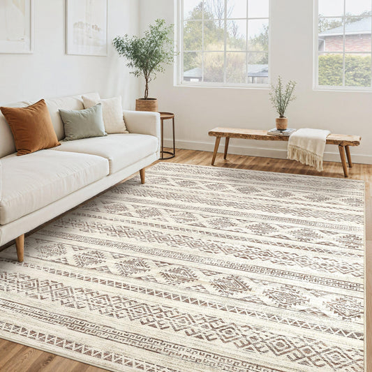 Tortania Area Rug Living Room Rugs - 5x7 Washable Large Soft Neutral Boho Moroccan Bohemian Farmhouse Rug Indoor Floor Carpet for Bedroom Under Dining Table Home Office Decor - Brown