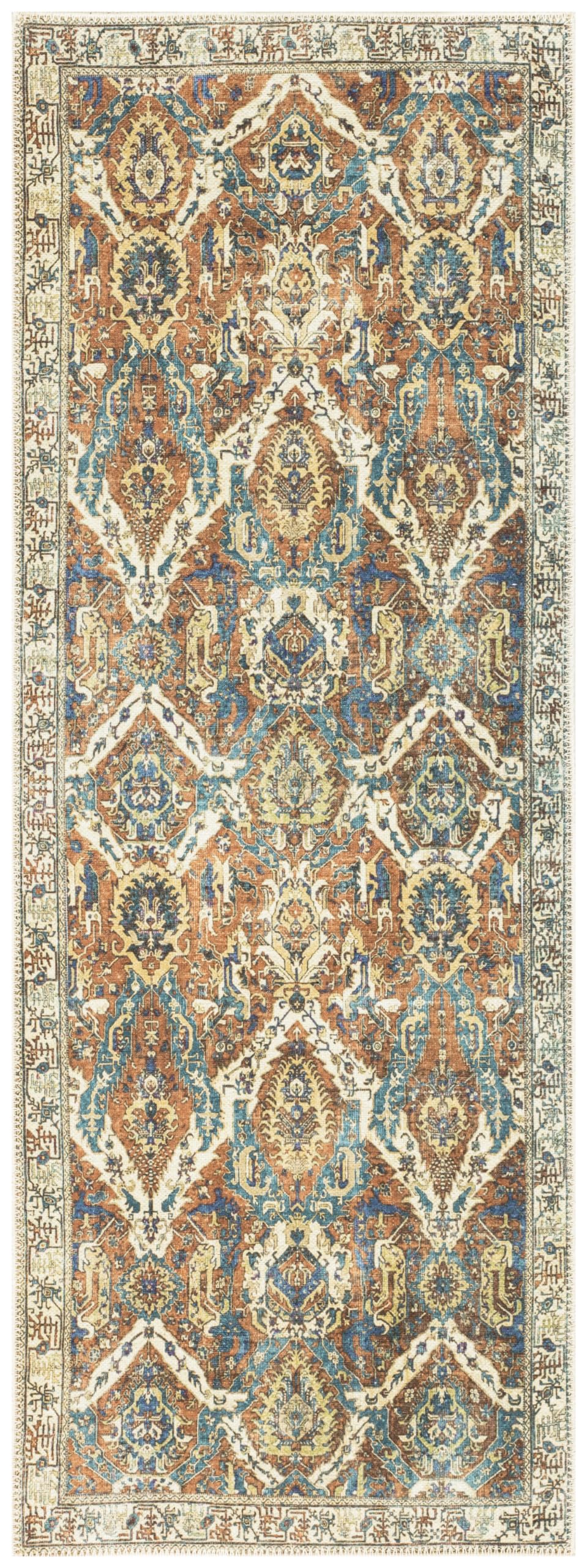 Keen Home Design 30"x84" Rug - Machine Washable Runner Rug with Non-Slip Backing, Ideal for Hallway, Entryway, Kitchen, Laundry Room - Vintage, Easy Clean, Durable, Low Pile Rug - (2'6" x 7')
