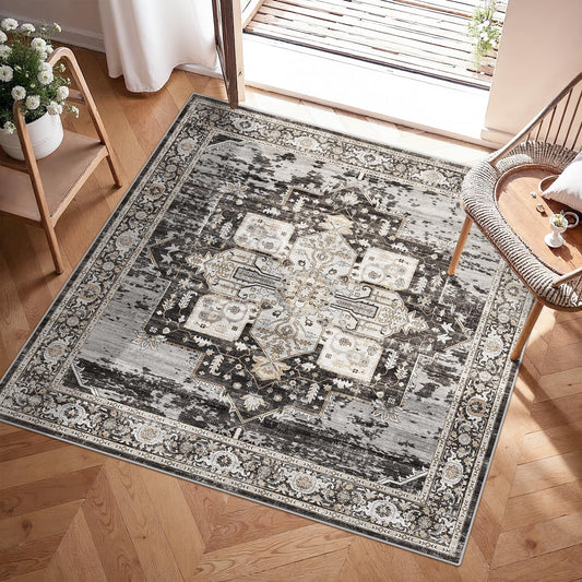 RUUGME Washable 3x3 Square Rug - 3x3 Throw Rugs for Living Room Stain Resistant Carpet Ultra Soft Rugs for Married Woman in Bedroom Kitchen with Non Slip Backing Home Decor 3x3 Black