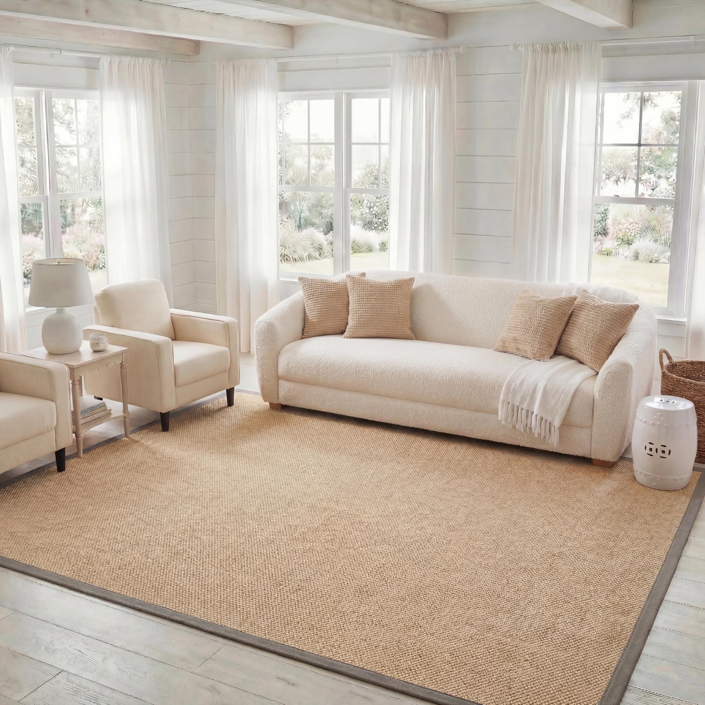 SAFAVIEH Area Rug 8x10 - Natural Fiber Collection - Large - Maize & Grey, Sisal, Woven Design with Border (NF141G)