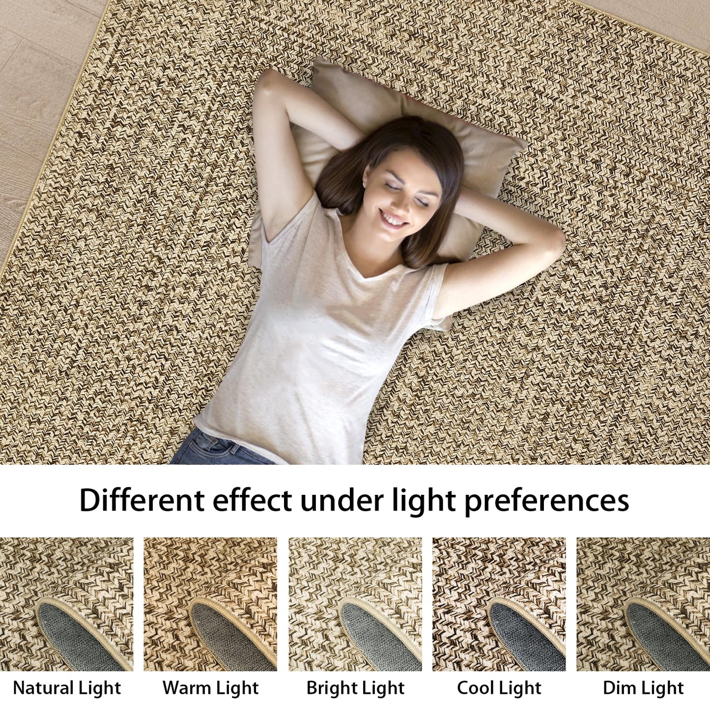 ROYHOME 8x10 Area Rug Machine Washable Rug for Living Room Print Braided Indoor Floor Cover Stain Resistant Non-Slip Farmhouse Solid Printed Textured Carpet for Home Decor, polyester