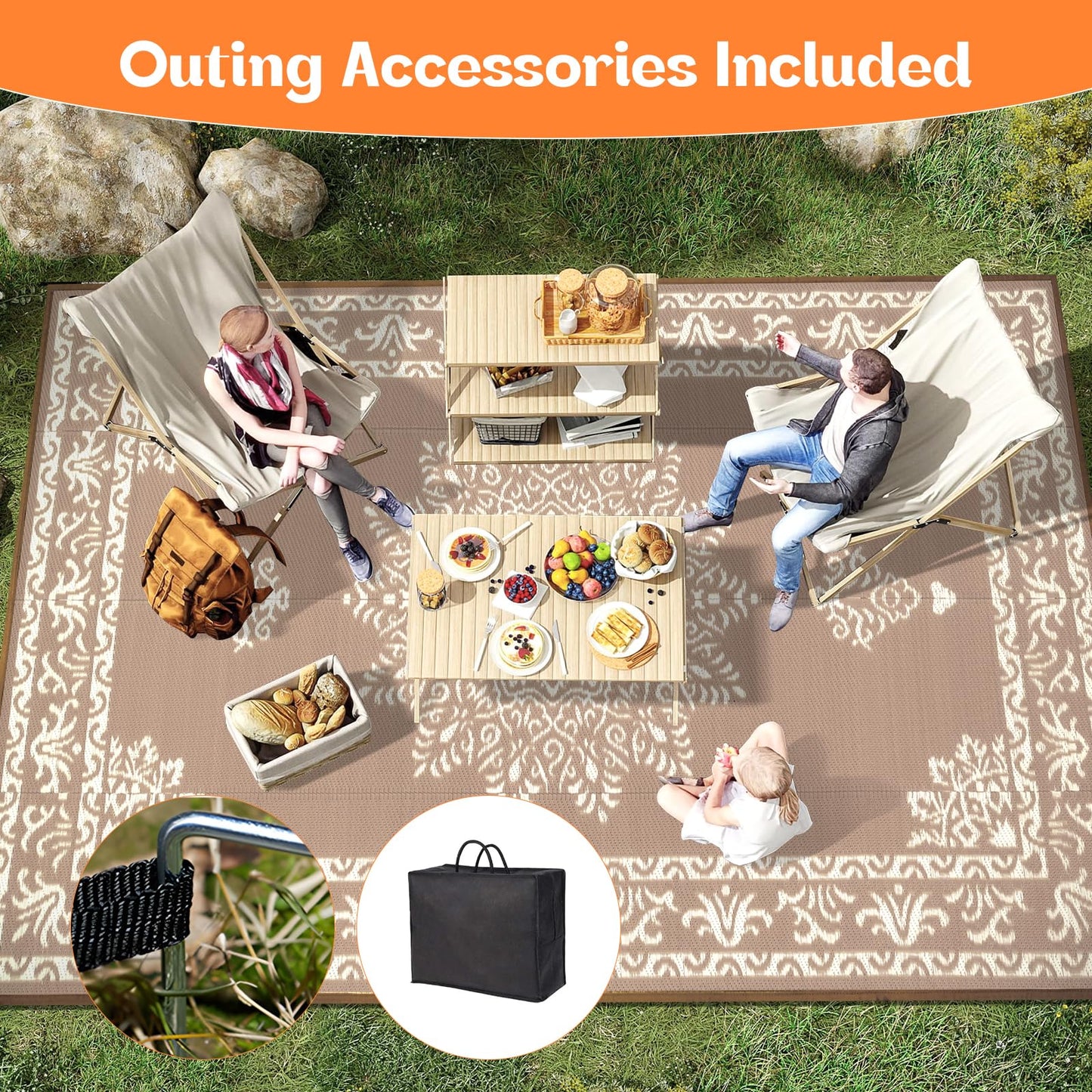 Yamaziot Outdoor Rug 8x10 Ft, Waterproof Plastic Straw Patio Rug, Reversible Backyard Carpet UV Resistant Portable RV Mat Clearance, Large Indoor Outdoor Rug for Patio, Porch, Deck, Balcony, Brown