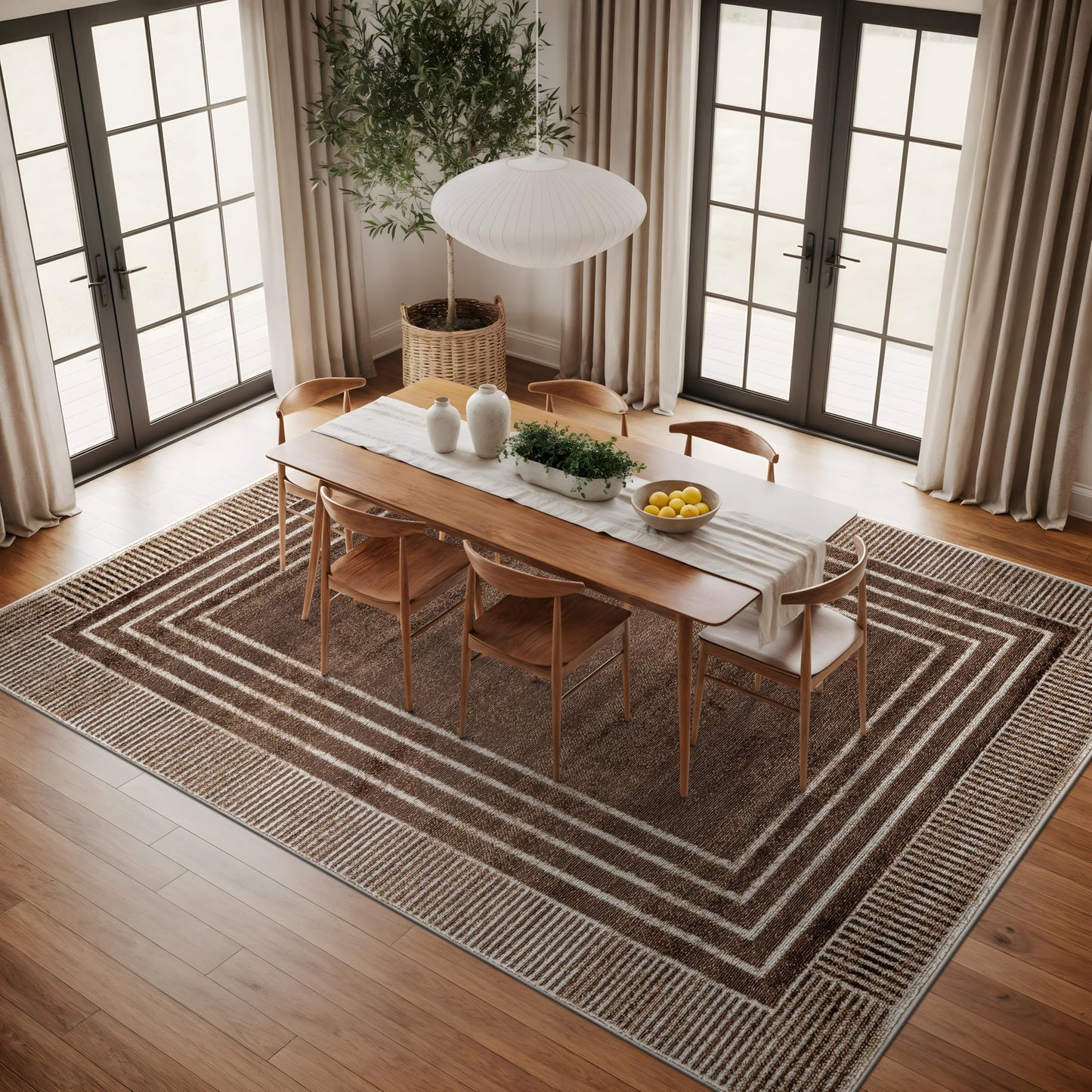 Rugshop Contemporary Geometric Bordered Indoor Area Rug for Living Room,Bedroom,Kitchen Rug Low Pile Rug with Jute Backing 7' 10" x 10' Brown