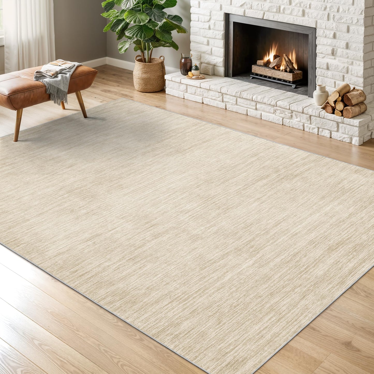 Valenrug Washable Rugs 5x7 - Non Slip 5x7 Area Rugs for Living Room, Stain Resistant Area Rugs for Bedroom, Foldable Machine Washable Area Rug(5'x7', Beige)