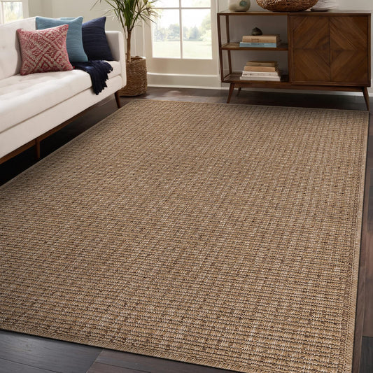Beverly Rug Easy Jute Natural Rug 6x9 Solid Washable Durable Outdoor Indoor Area Rugs for Living Dining Room Patio Office Stain Resistant Non Shedding Casual Indoor Outside Carpet (6 x 9 Natural)