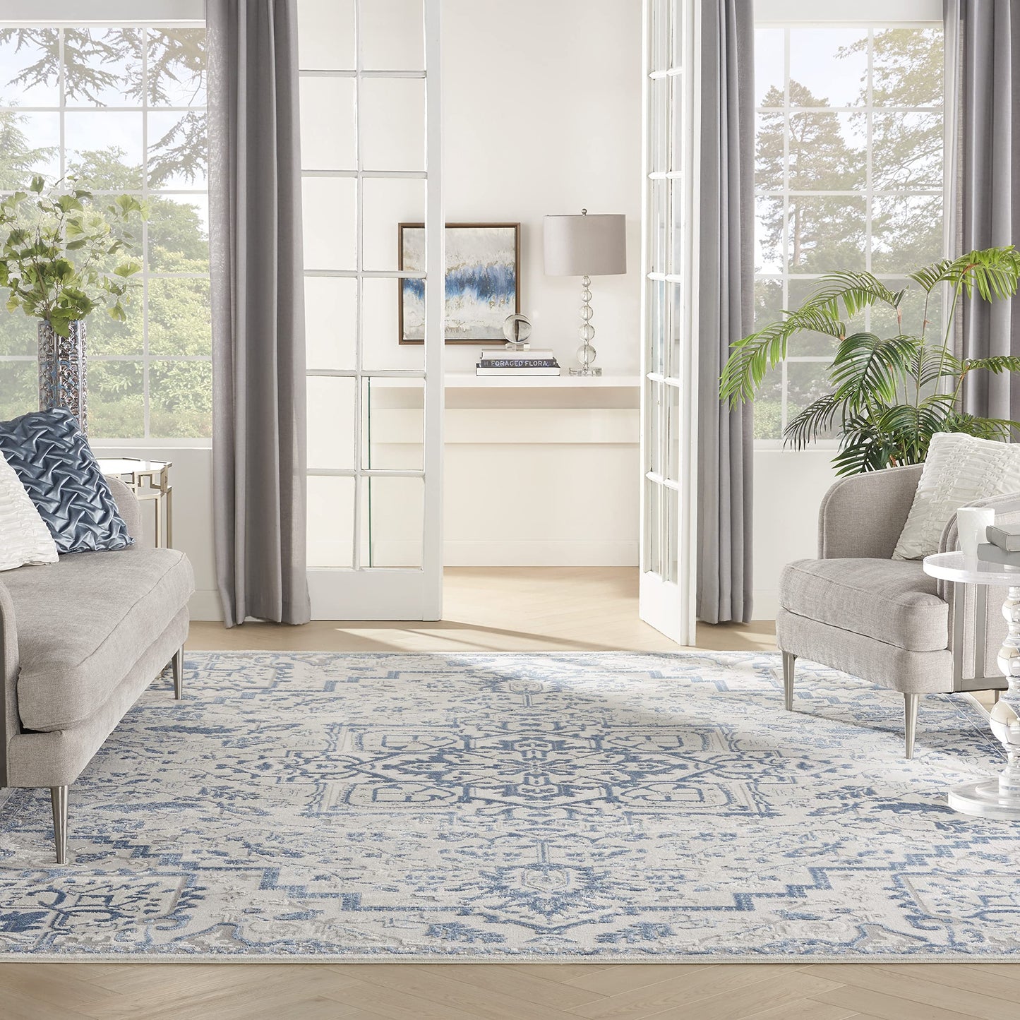 Nourison Home Elation Ivory Blue 7'10" x 9'10" Area Rug - Easy Clean, Non Shedding, Bed Room, Living Room, Dining Room, Kitchen (8' x 10')