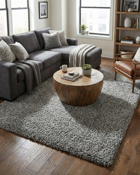 Rugs.com - Über Cozy Solid Shag Collection Rug – 8' x 11' Cloud Gray Shag Rug Perfect for Living Rooms, Large Dining Rooms, Open Floorplans