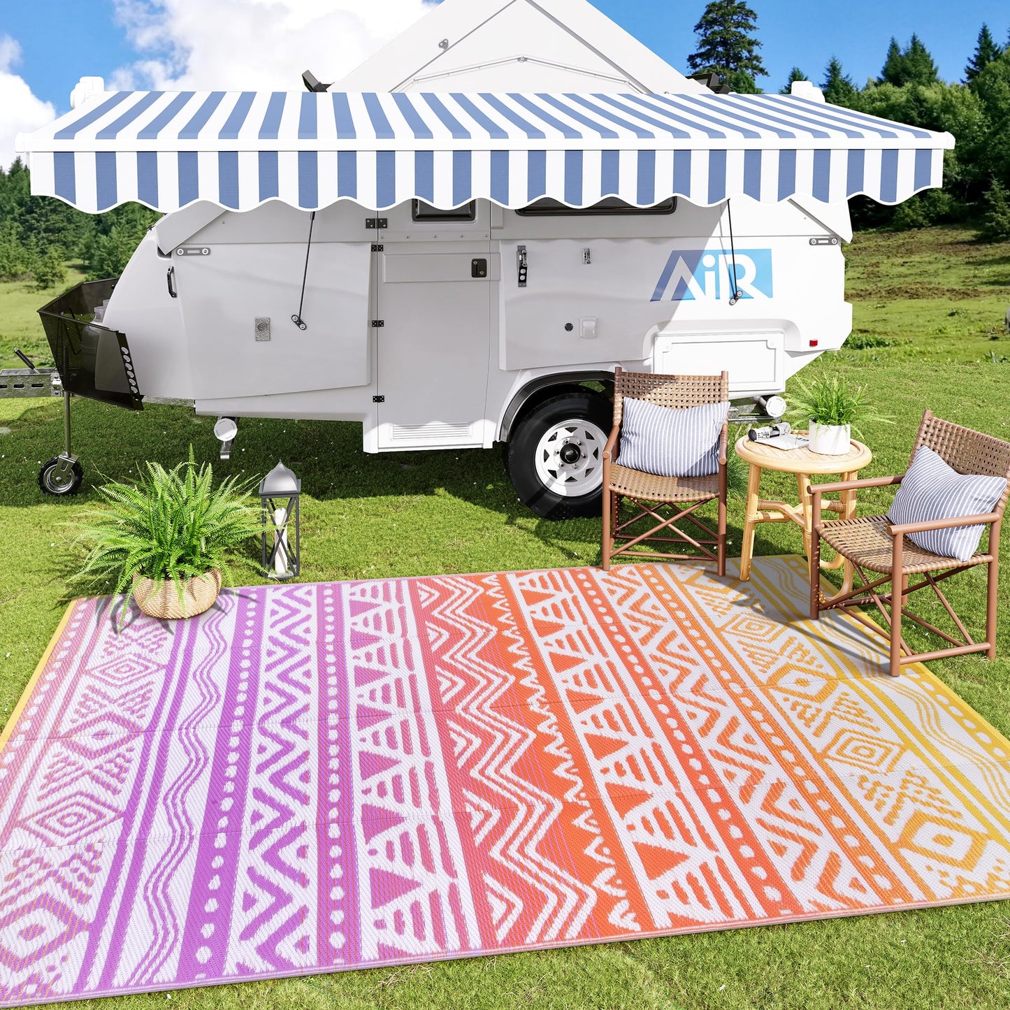 Lahome Outdoor Rug 8x10 Patio Waterproof, Reversible Outdoor Plastic Straw Rug for Camping, RV Patio Rugs Outside Large Carpet for Porch Deck Backyard Picnic(Orange/Purple,8'x 10')