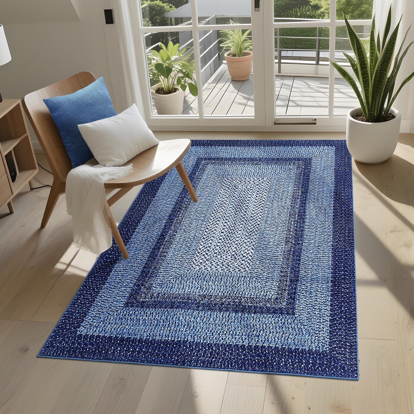 Garvee Printed Rug (Not Woven!) 4x6 Washable Entryway Rug Bedroom Rugs with Non Slip Rubber Backing, Farmhouse Braided Pattern Soft Low Pile Rustic Accent Rugs for Entrance Living Room Home Decor