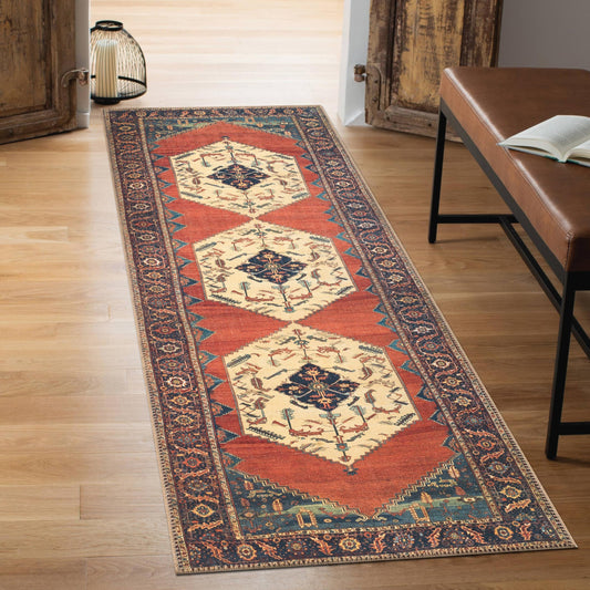 Keen Home Design 30"x84" Rug - Machine Washable Runner Rug with Non-Slip Backing, Ideal for Hallway, Entryway, Kitchen, Laundry Room - Vintage, Easy Clean, Durable, Low Pile Rug - (2'6" x 7')