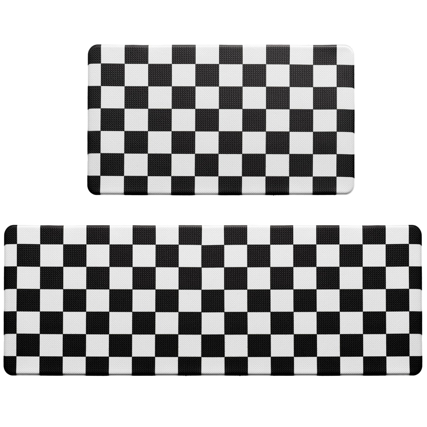 VivaNest Black Checkered Grid Checkerboard Kitchen Rug Sets [2 PCs], Anti-Fatigue, Waterproof Non-Slip Kitchen Mats Heavy Duty Ergonomic Comfort Foam Rug for Floor, Home, Laundry,17"x29"+17"x47"