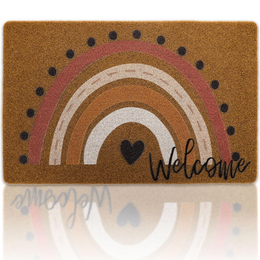 Rainbow Welcome Doormat Boho Rainbow Indoor Outdoor Entryway Doormats Non-Slip Backing Rug Neutral Rainbow Housewarming Wedding Gifts 17X30 Inches