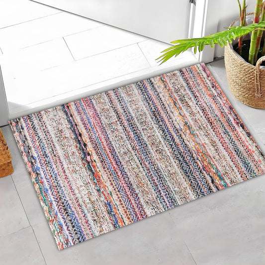 Darkyazi Colorful Door Mat 16" x 24" Waterproof and Stain-Resistant Front Door Mat, Low-Profile Floor Mats, PVC Non-Slip Doormat for Outdoor/Indoor Entrance/Kitchen(Bohemian Pinstripe)