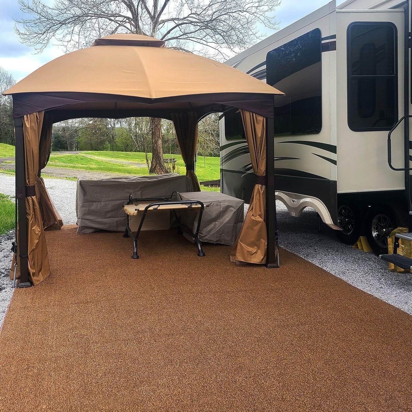KOECKRITZ 6' x 7' Artificial Turf Indoor Outdoor Rug – Brown/Tan Synthetic Grass Carpet for Patio, Garden, Balcony & Landscape – Pet Friendly, Dog Grass, Lightweight