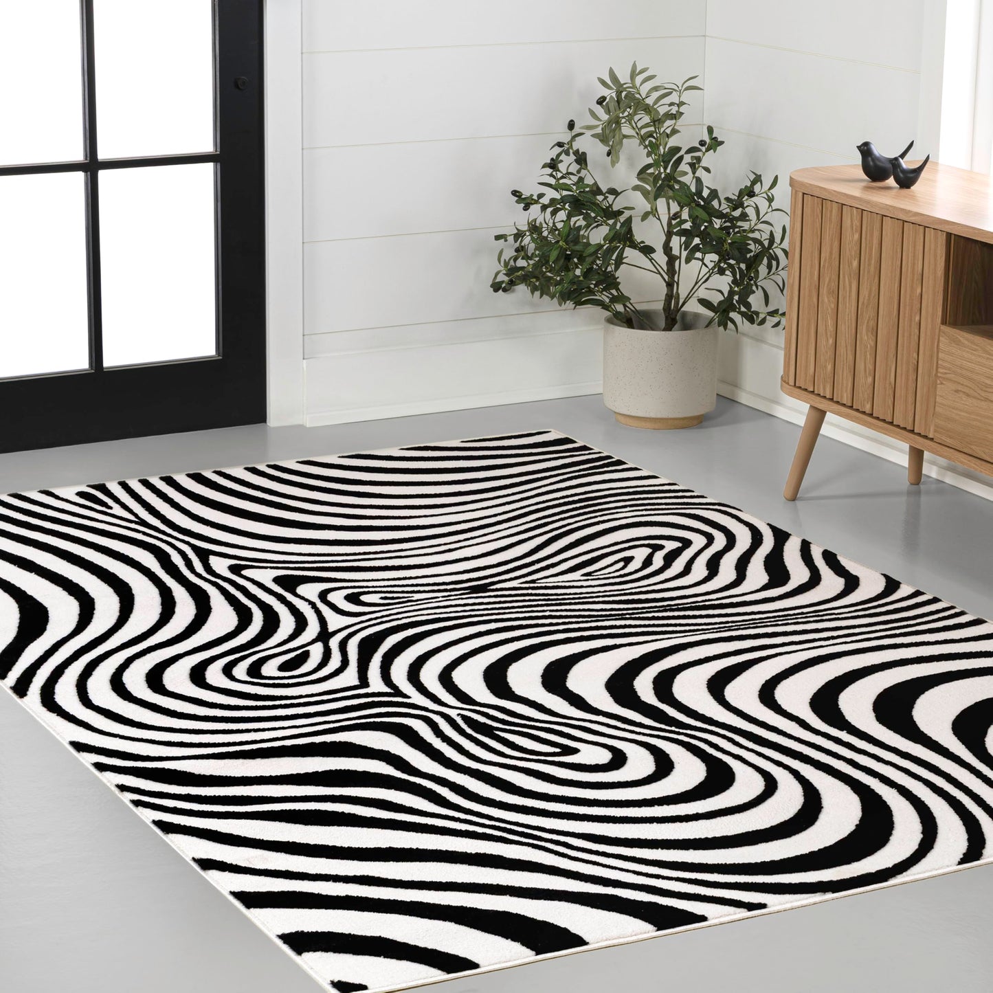 JONATHAN Y Maribo High-Low Abstract Striped Black/White 8x10 Area Rug Indoor, Non-Shedding, Stain Resistant for Bedroom, Living Room, Kitchen (SCN103F-8)