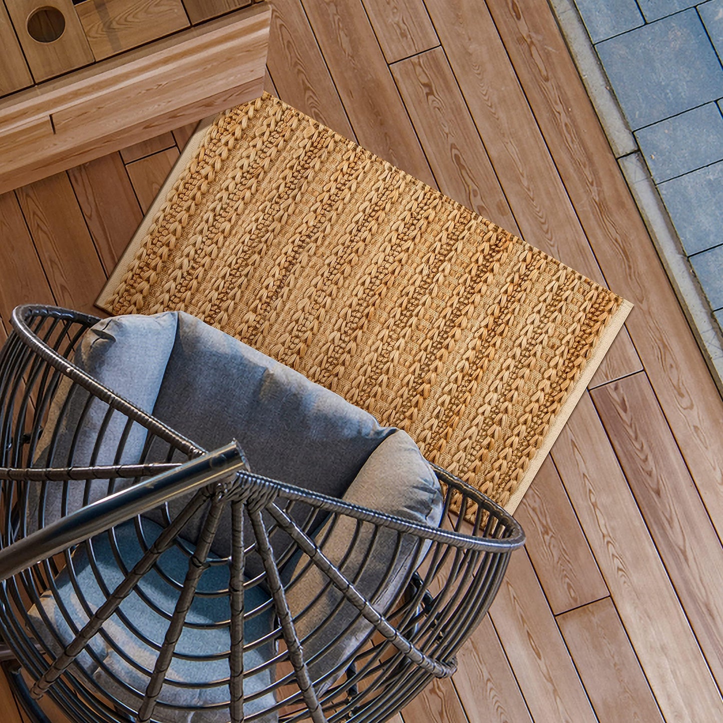 Jute Patsan Hand Woven Area Rug 2x3 Feet — Natural Twisted Stripe Design | Soft Accent Floor Rug for Entryway, Kitchen, Bedroom, Nursery | Small Rustic Boho Beige Mat | Eco-Friendly Natural Fiber
