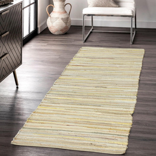 VEVARA HOMES Handmade Cotton Chindi Rug Runner Area Rag Washable Recycled Rugs for Home Décor, Living Room and Bedroom (Beige, 2X6 Feet)