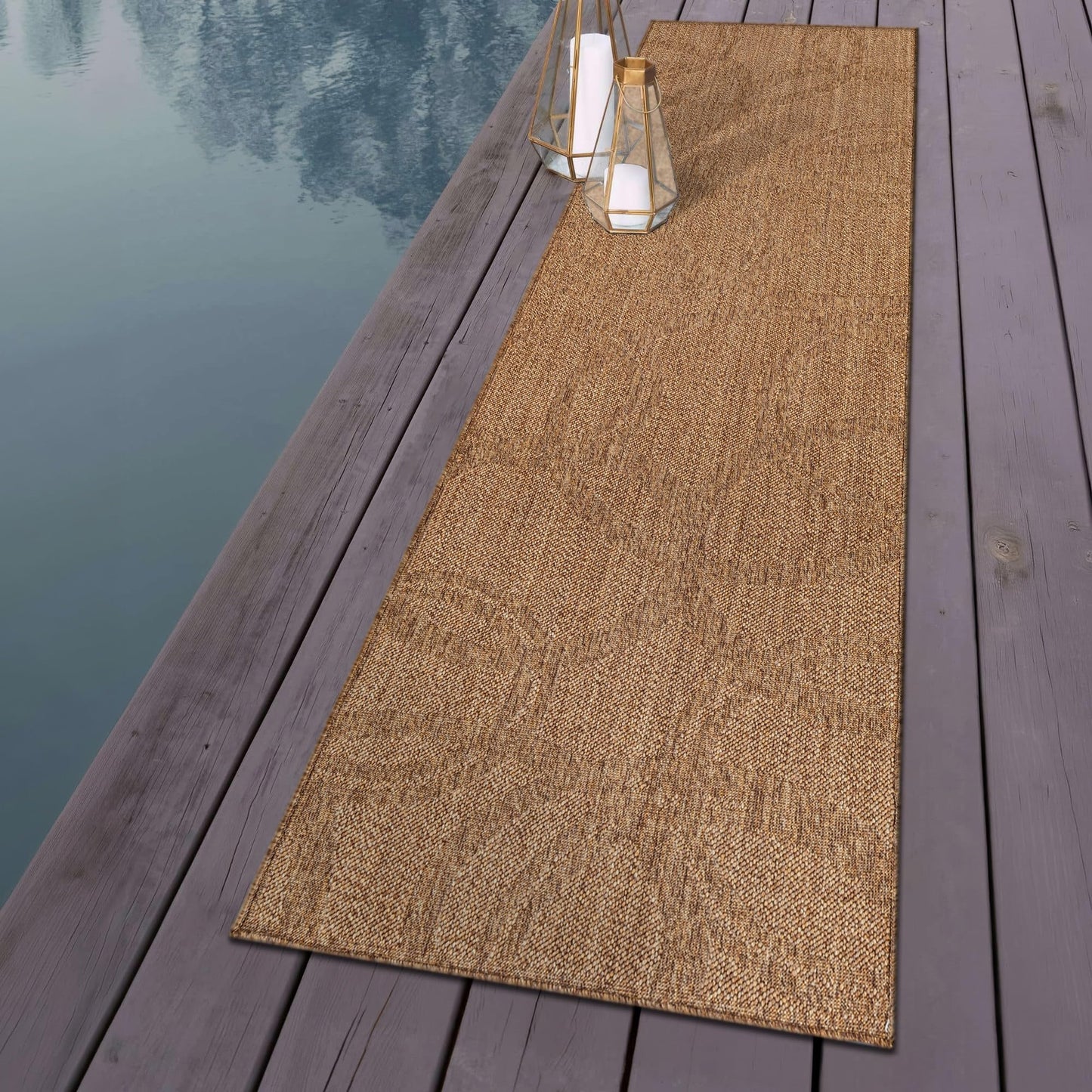 Rugshop Abstract Indoor Outdoor Flat Woven Runner Rug,Natural Jute-Style,Easy-Care Patio Rug for Backyard Porch Deck Balcony, 2'3" x 6' Natural/Jute