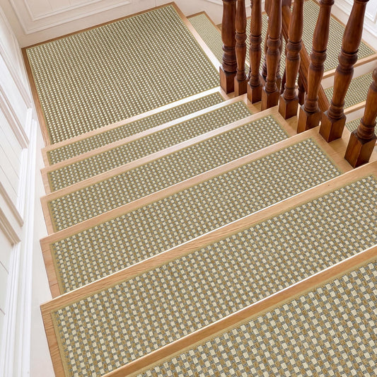 SMILOOL Stair Treads Non Slip for Wooden Steps Indoor 9" x 36" 4 Pack Extra Wide Stair Tread Carpet Stairs Runner, Step Pads with Reusable Adhesive for Dogs Kids Elders, Machine Washable, Beige