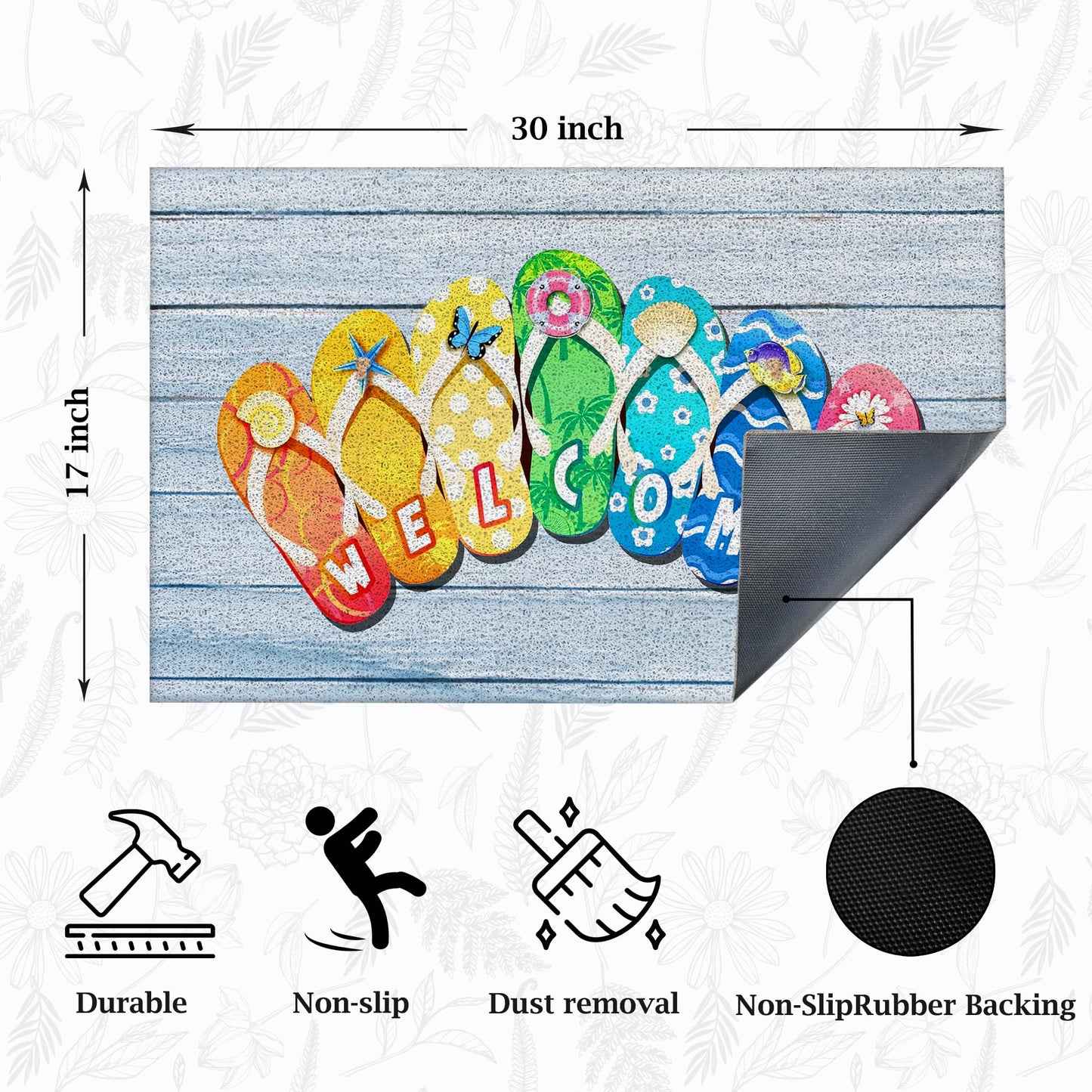 Supwhd Summer Door Mat Outdoor Indoor Entrance, Slippers Summer Welcome Mat for Front Door 17x30