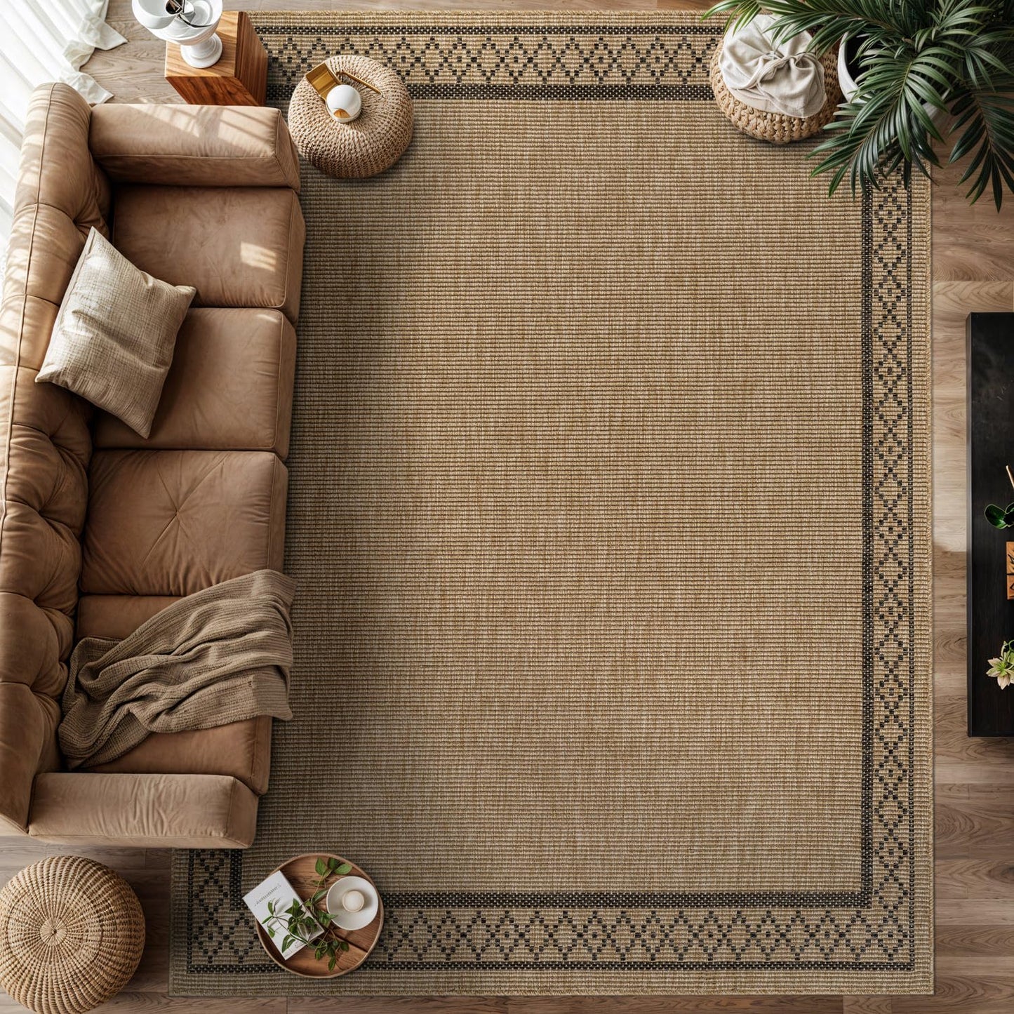 Luul Home Easy Jute Rugs 8x10 Frame Natural Color Living Room Indoor Outdoor Area Rug for Patio and Kitchen Rug High Traffic Washable Easy to Clean Solid Boho Woven Design Carpet (8 x 10)