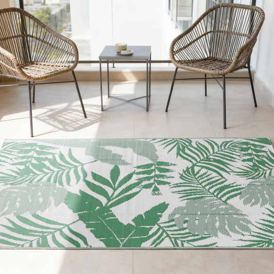 olofable ‌Reversible Waterproof Outdoor Rug – Lightweight UV-Resistant Rug for Patio, Camping & Beach (Green Fern Leaves, 5' x 8' (Rectangular))