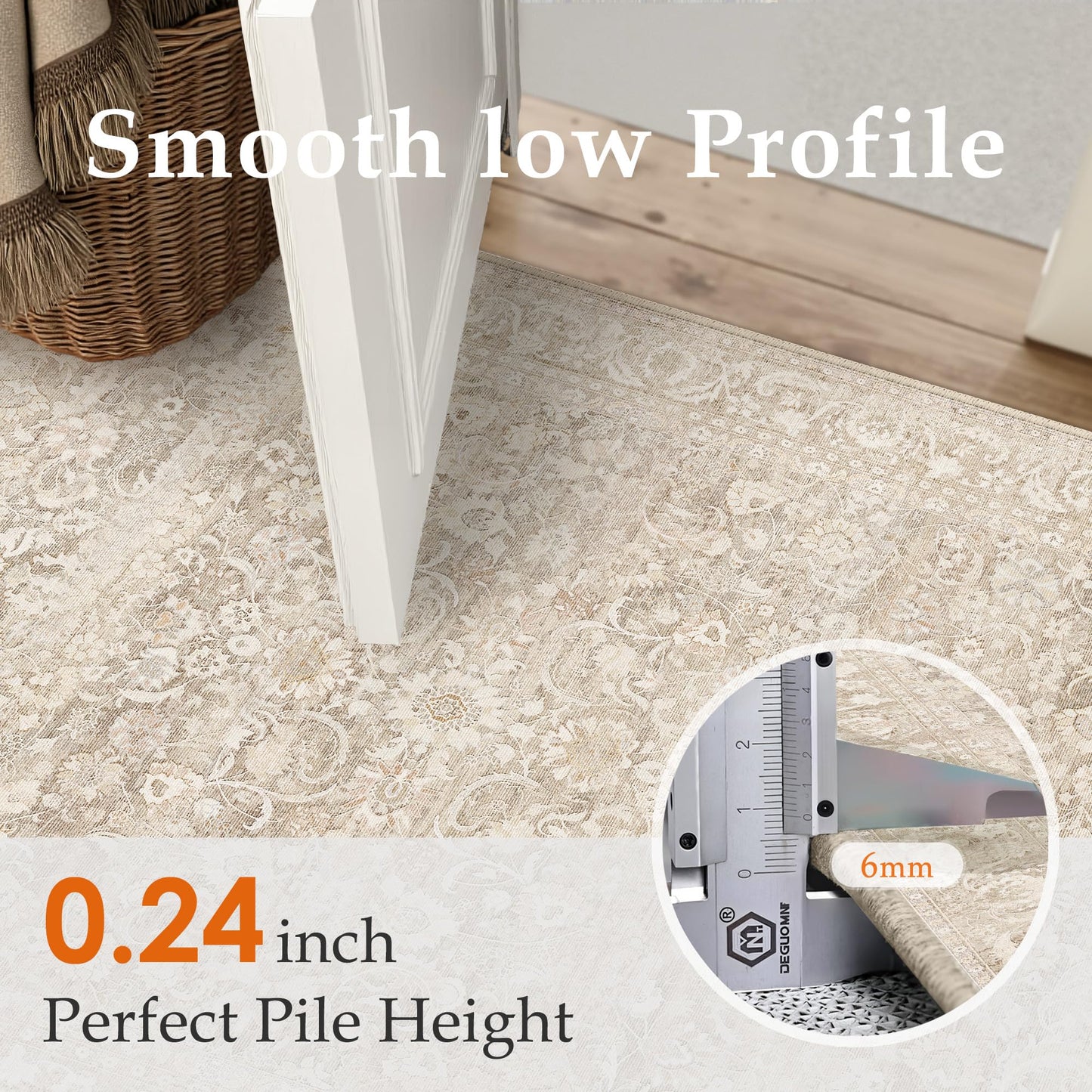 Berthmeer Washable Runner Rug 2x6, Non Slip Low Pile Thin Hallway Kitchen Laundry Room Runners Beige
