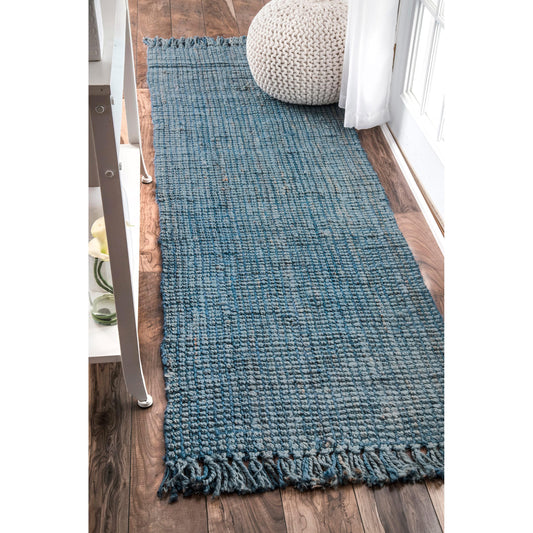 Nuloom Daniela Blue, 2'6" x 8', Handmade, Jute, Tassel, Soft and Textured, High Traffic, Stain Resistant, Easy Clean, Durable Runner for Bedroom, Living Room, Dining Space, Foyer, Entryway
