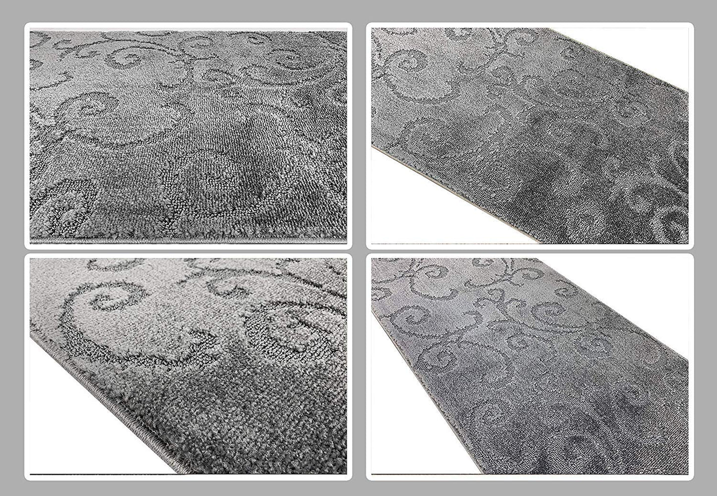 8 Ft Long Non-Slip Washable Carpet Runner Rug with Rubber Backing, 31" X 8' Custom Floor Mat for Kitchen Hallway Stairs Bedroom Bathroom Entryway, Your Choice of Length, Scroll Anthracite Dark Grey