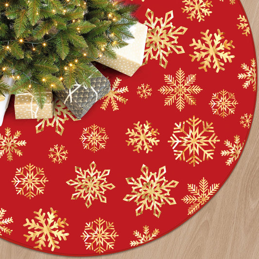 48 Inch Christmas Snowflake Tree Skirt Gold Snowflake Red Christmas Tree Skirt Large Red Round Xmas Trees Mat with Gold Snowflakes for Winter Holiday New Year Party Xmas Trees Home Decor