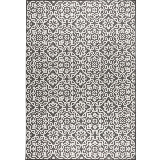Nicole Miller New York Patio Country Julia Transitional Geometric Indoor/Outdoor Area Rug, Black/Grey, 7'9"x10'2"