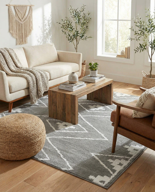Rugs.com - Oslo Rug – 8 Ft Square Gray Stain-Resistant Area Rug – Modern Geometric Diamond Motif for Living Rooms, Bedrooms, and Home Offices