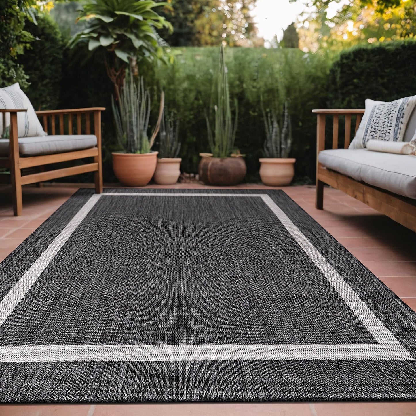 Luul Home Bordered Outdoor Rug 10x14 Washable Outside Carpet for Indoor Patio Porch Waterproof Easy Cleaning Non Shedding Area Rugs Gray 10 x 14
