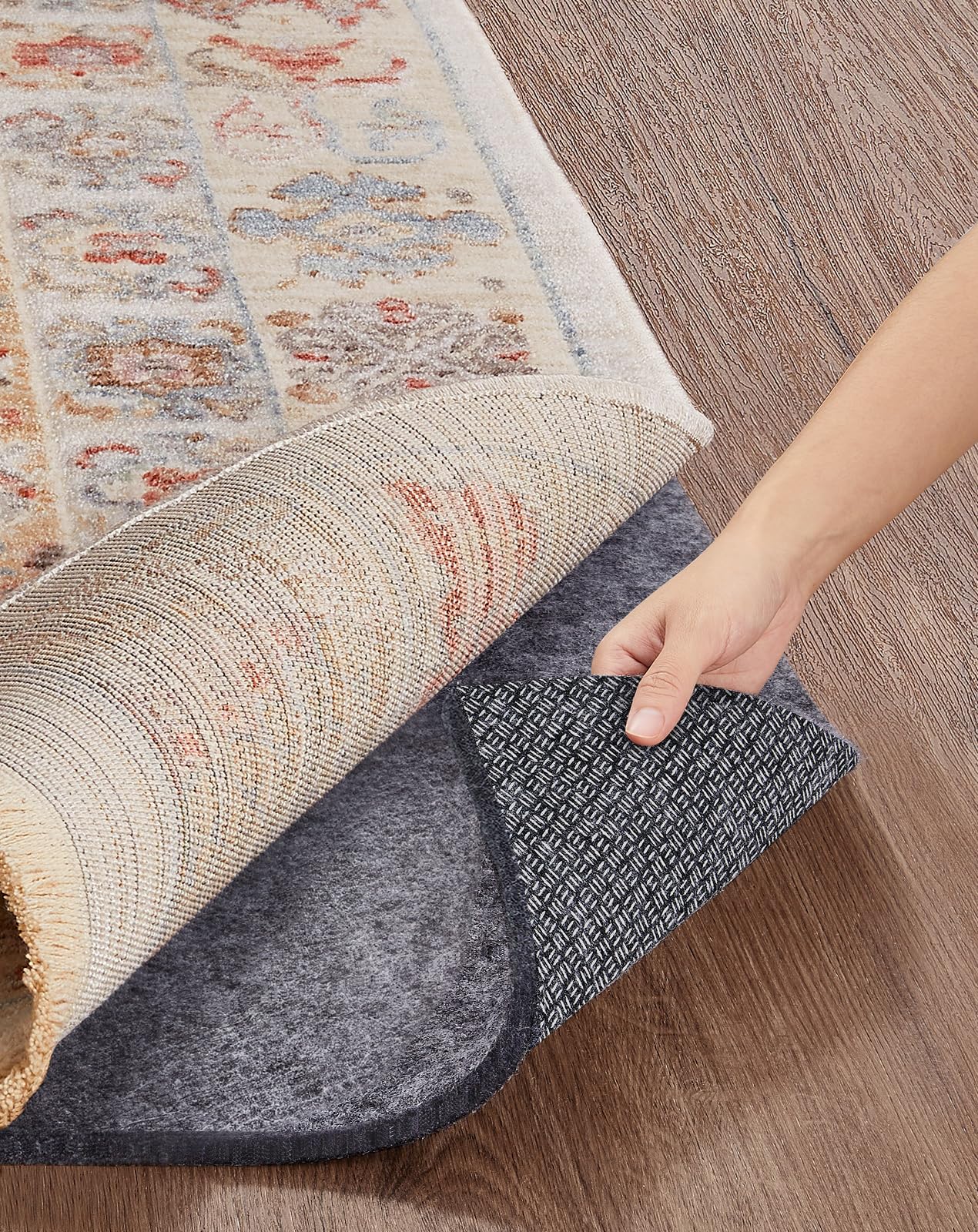 Veken Non Slip Cushioned Rug Pad Gripper 6 x 9 Ft, Felt and Silicone Backing, 1/4 inch Thick Carpet Liner for Hardwood Floors, Under Area Rugs Mat, More Than 99 Pcs Anti-Slip Long Strips Pattern