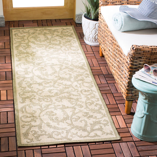 SAFAVIEH Washable Rug Outdoor Courtyard Collection - 2'3" x 10' Runner, Natural & Olive, Non-Shedding & Easy Cleaning, Ideal for Patio, Entryway, Mudroom, Hallway, Kitchen (CY2653-1E01)