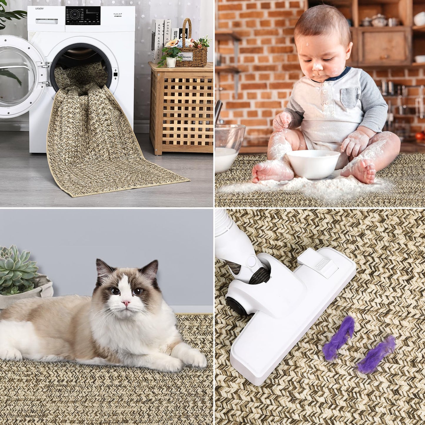 ROYHOME 8x10 Area Rug Machine Washable Rug for Living Room Print Braided Indoor Floor Cover Stain Resistant Non-Slip Farmhouse Solid Printed Textured Carpet for Home Decor, polyester