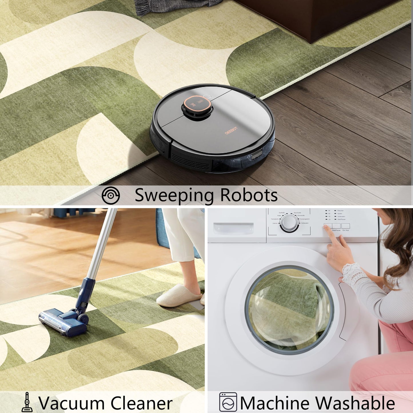 Castage Green Rug 3x5 Washable Area Rugs for Bedroom Living Room Kitchen Entryway Bedside,Modern Geometric Non Slip Small Carpet